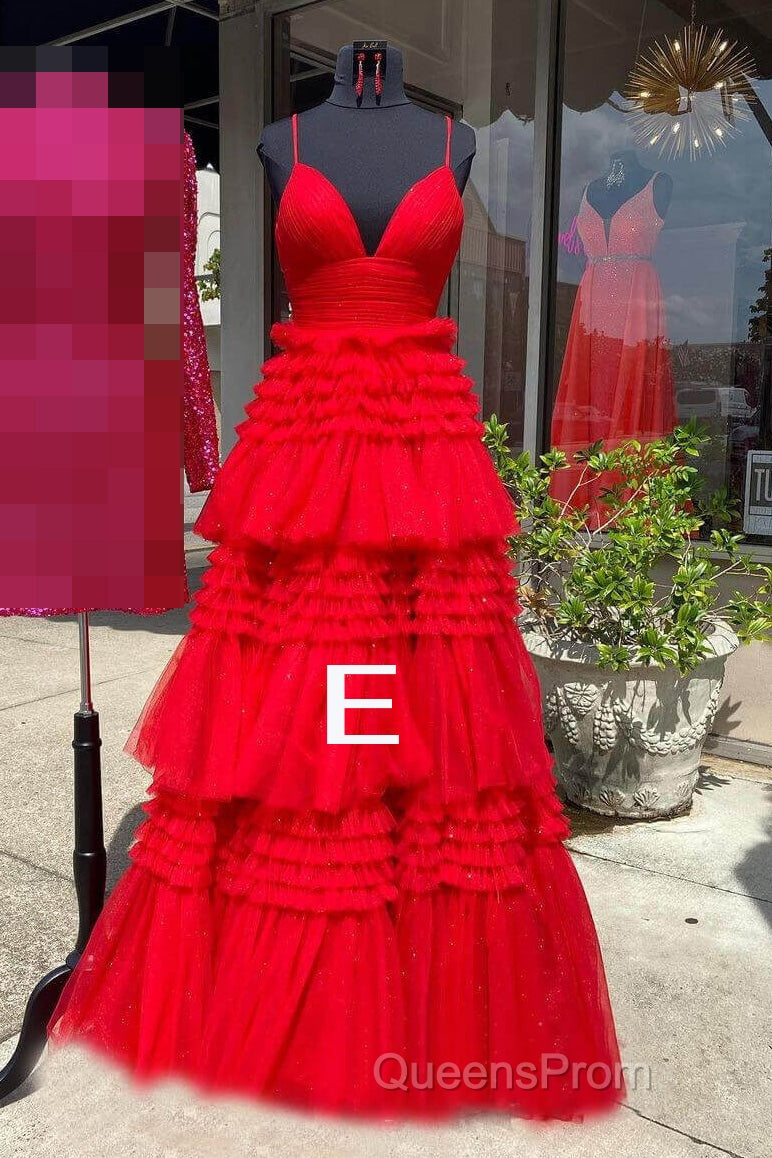 Sparkly Spaghetti Straps Tiered Tulle Evening Prom Dress, New Long Party Gown