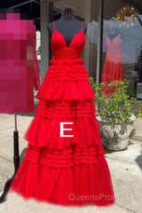 Sparkly Spaghetti Straps Tiered Tulle Evening Prom Dress, New Long Party Gown