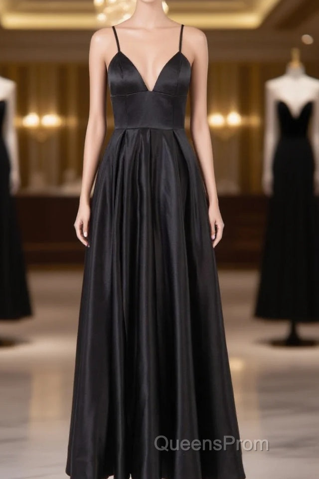 Elegant A Line Satin Spaghetti Straps Long Evening Prom Dress Main image
