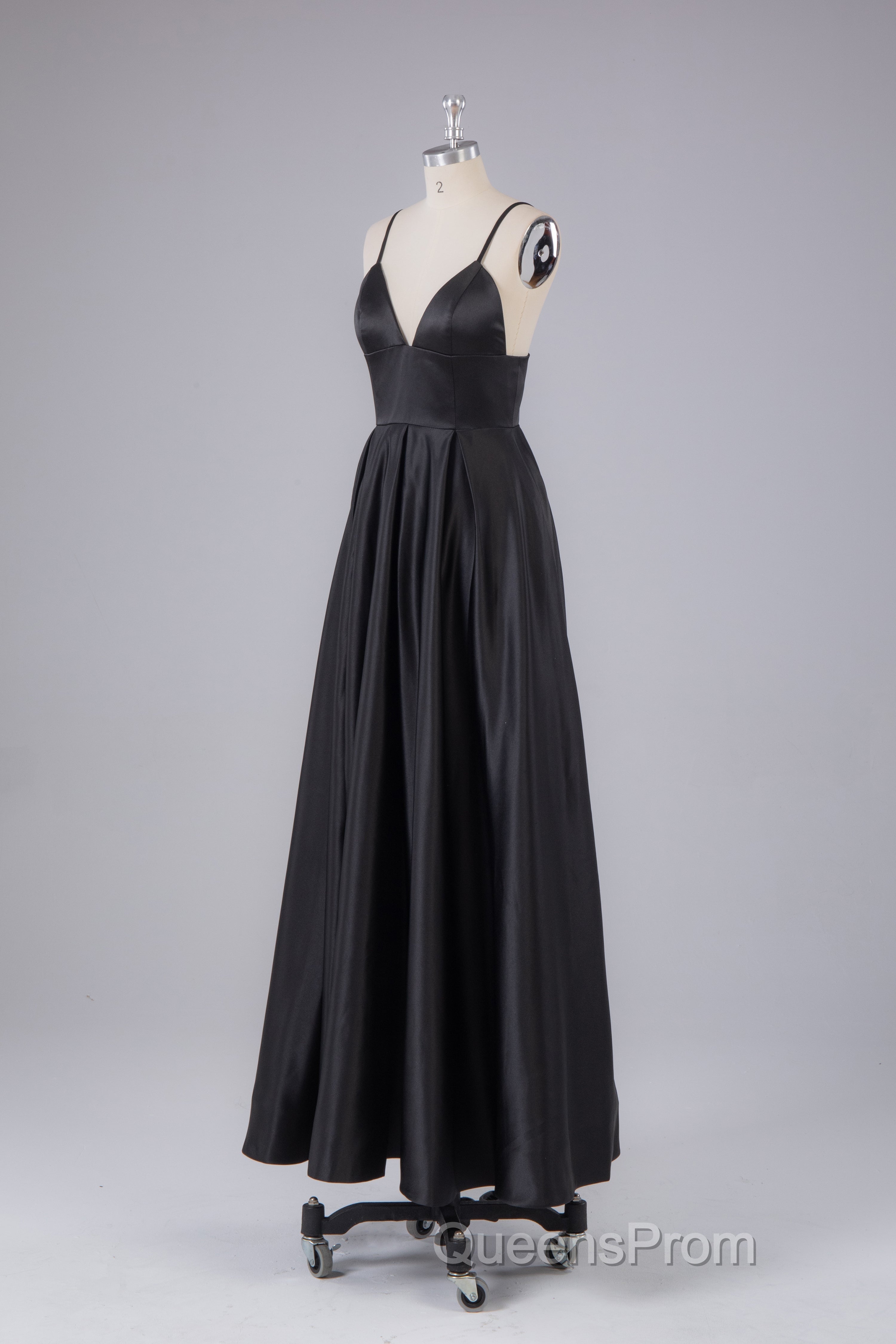 Elegant A Line Satin Spaghetti Straps Long Evening Prom Dress