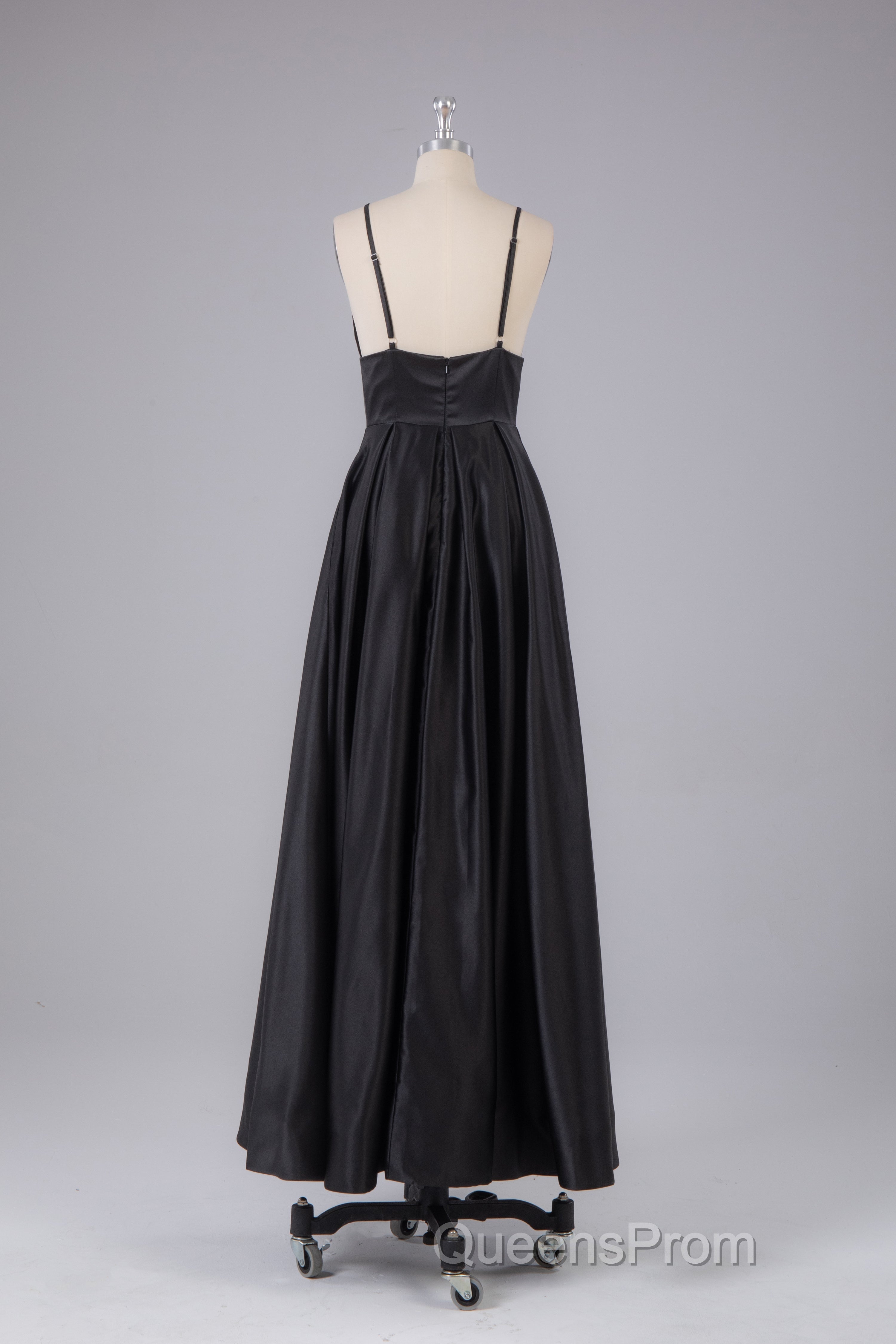Elegant A Line Satin Spaghetti Straps Long Evening Prom Dress