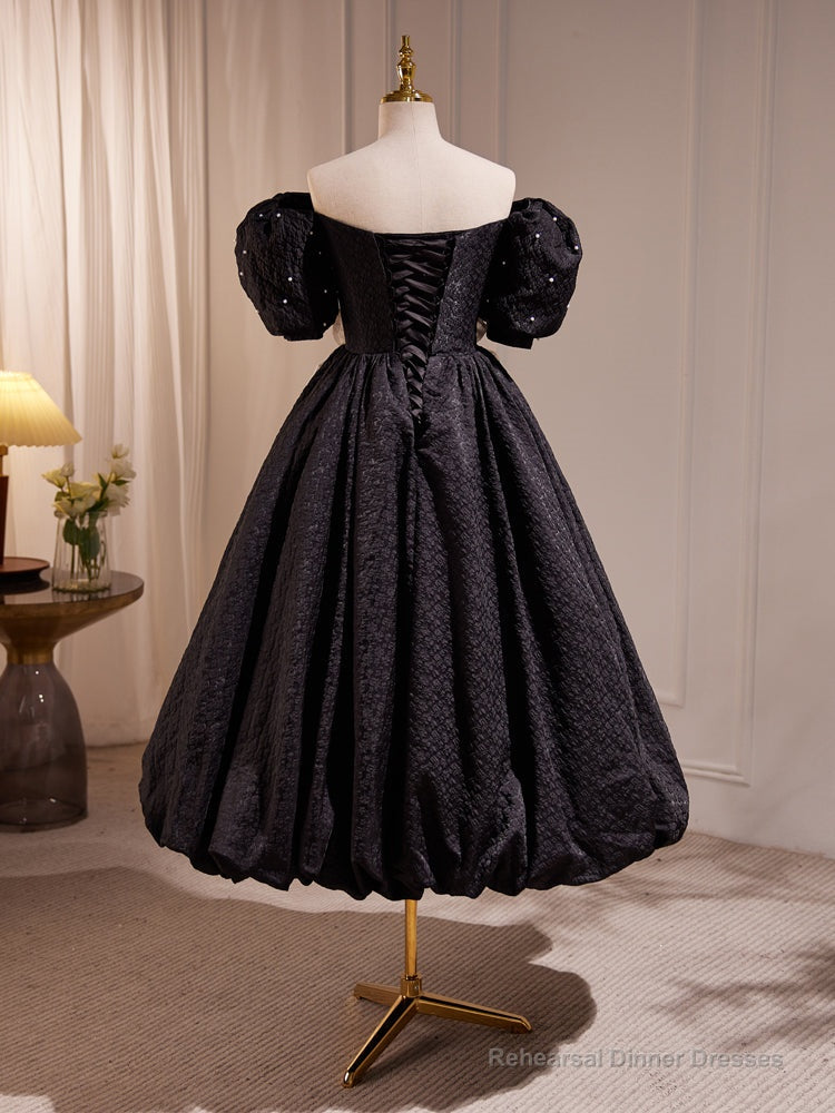 Elegant Black A-Line Off Shoulder Prom Dress with Beads