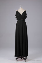 Elegant Chiffon Straps V-Back Long Bridesmaid Dresses