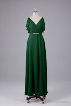 Elegant Chiffon Straps V-Back Long Bridesmaid Dresses