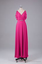 Elegant Chiffon Straps V-Back Long Bridesmaid Dresses