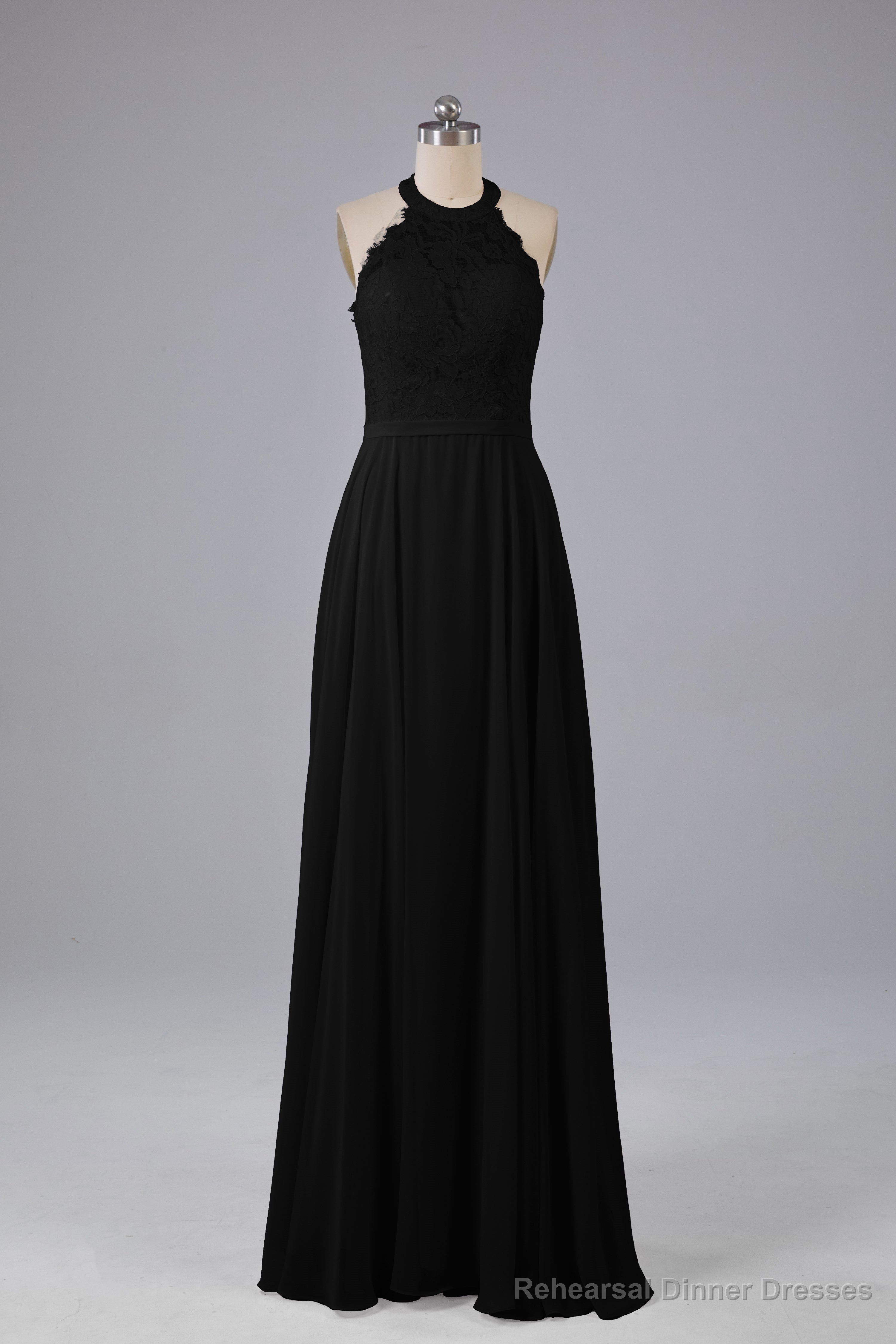 Elegant Halter Illusion Lace Floor Length Bridesmaid Dresses Secondary image