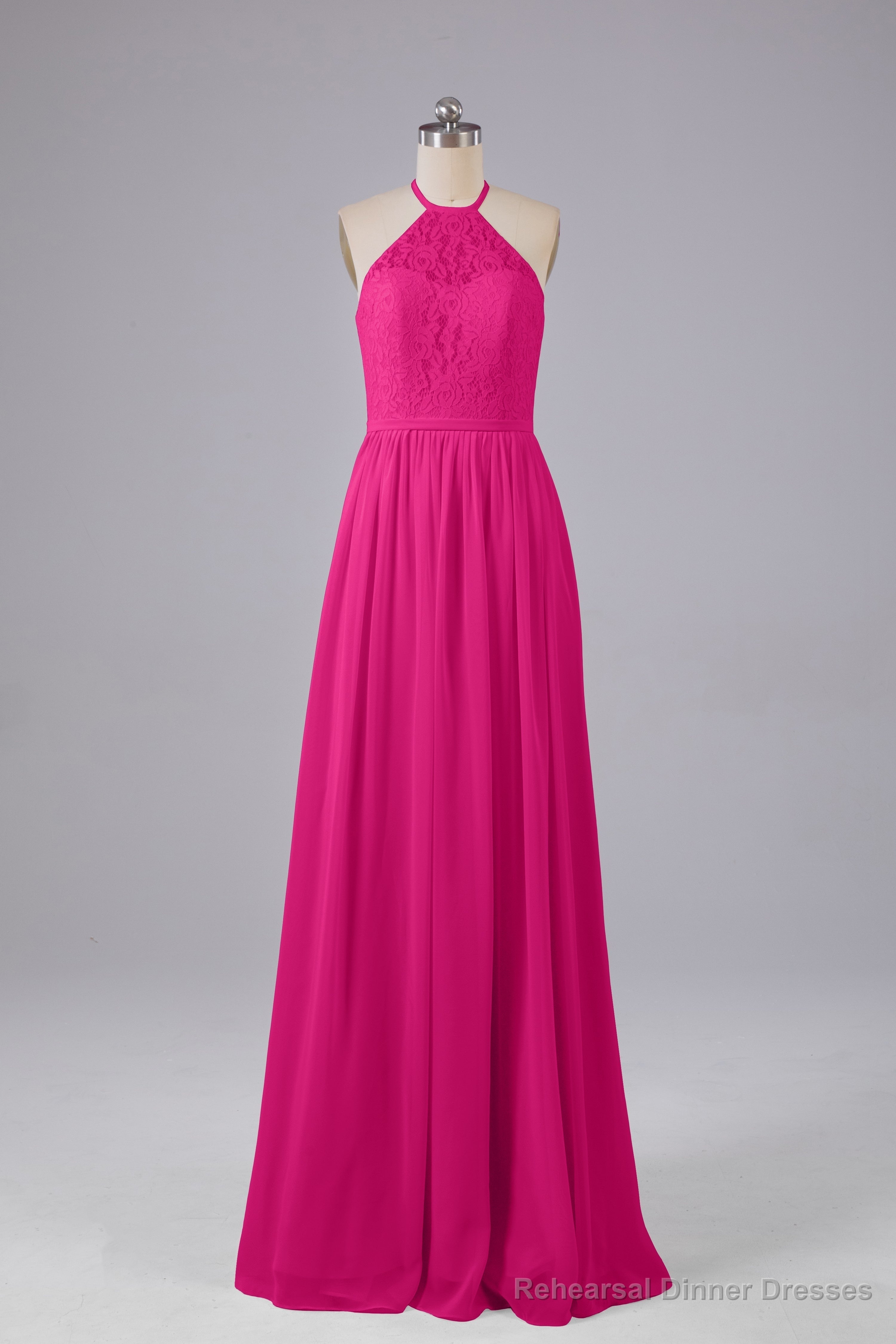 Elegant Keyhole Halter Lace Long Bridesmaid Dresses
