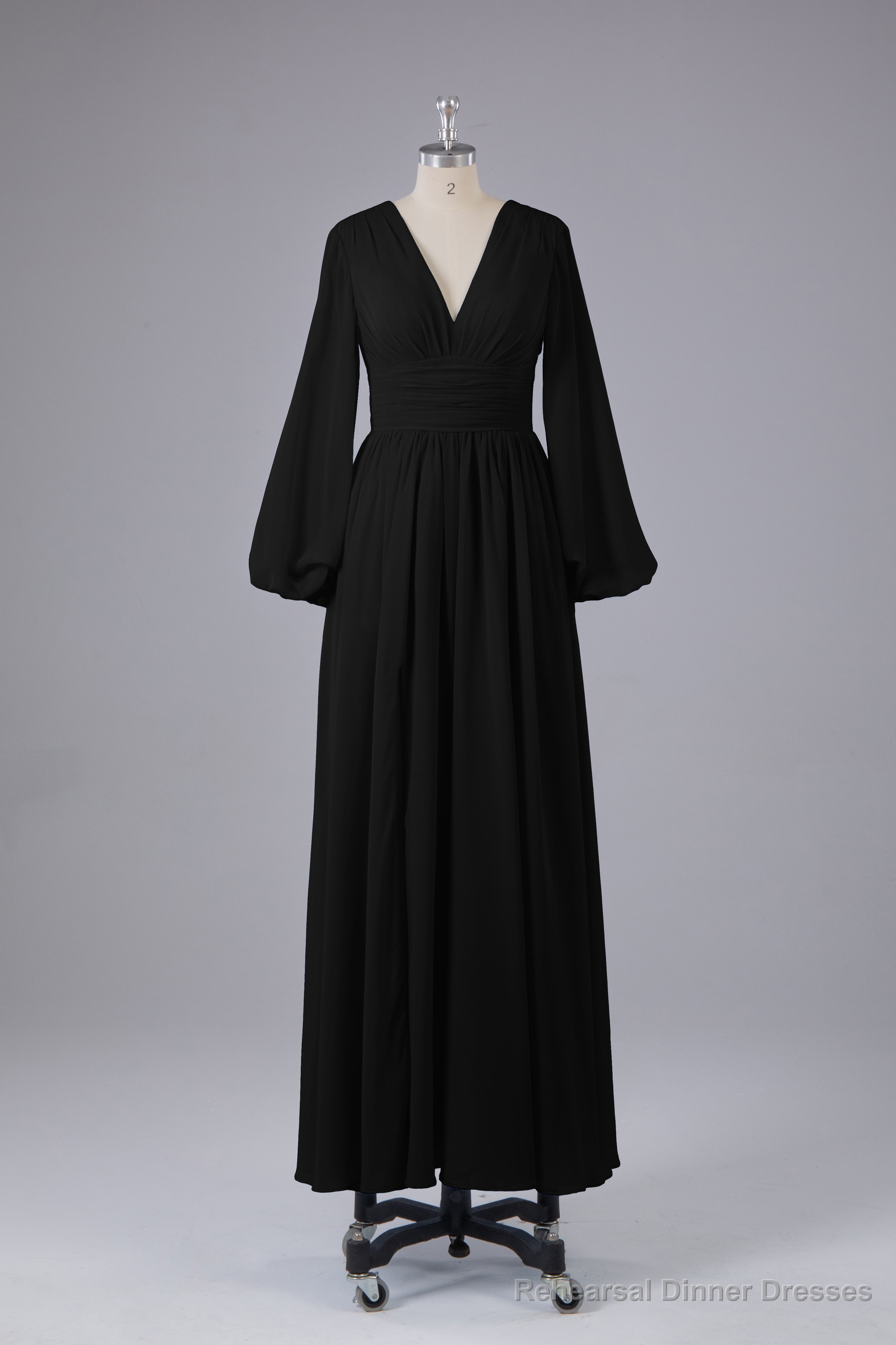 Elegant Long Sleeves V Neck Chiffon Long Bridesmaid Dresses Secondary image