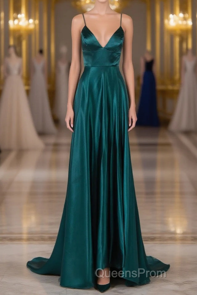 Elegant Open Back Spaghetti Straps Sweep Train Long Evening Prom Dress Main image