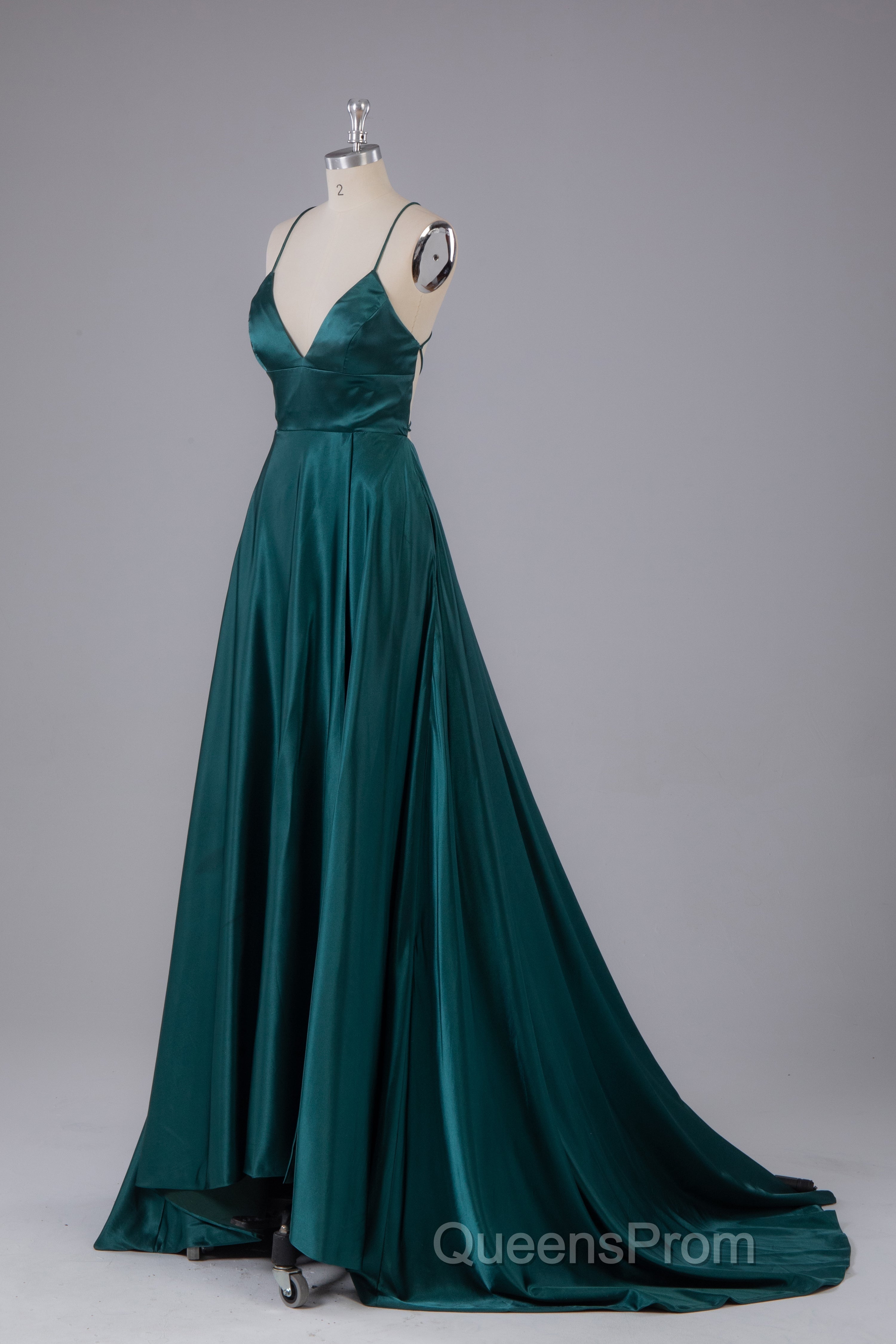 Elegant Open Back Spaghetti Straps Sweep Train Long Evening Prom Dress Secondary image