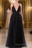 Elegant Tulle Spaghetti Straps Backless Floor Length Evening Prom Dress