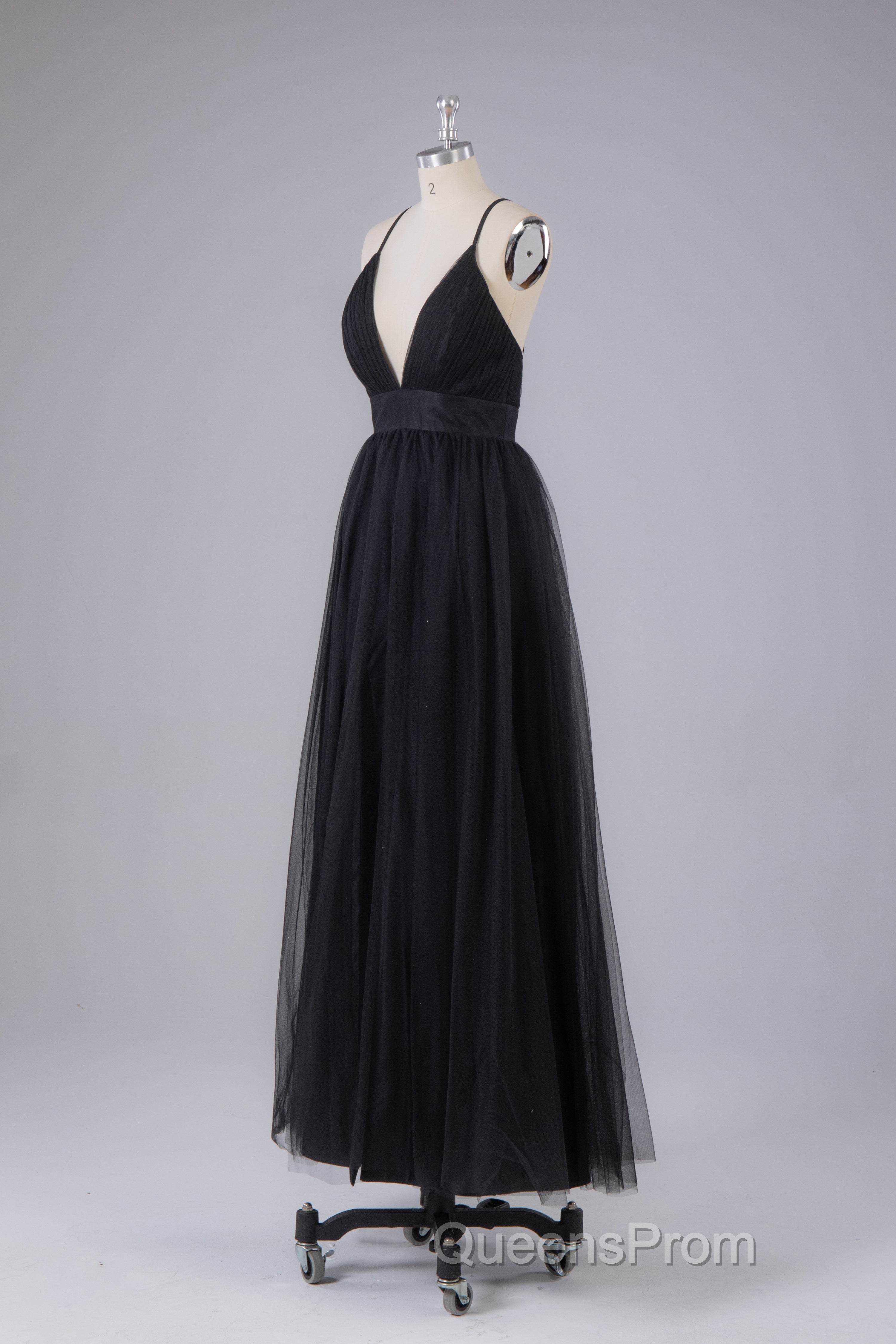 Elegant Tulle Spaghetti Straps Backless Floor Length Evening Prom Dress Secondary image