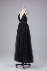 Elegant Tulle Spaghetti Straps Backless Floor Length Evening Prom Dress