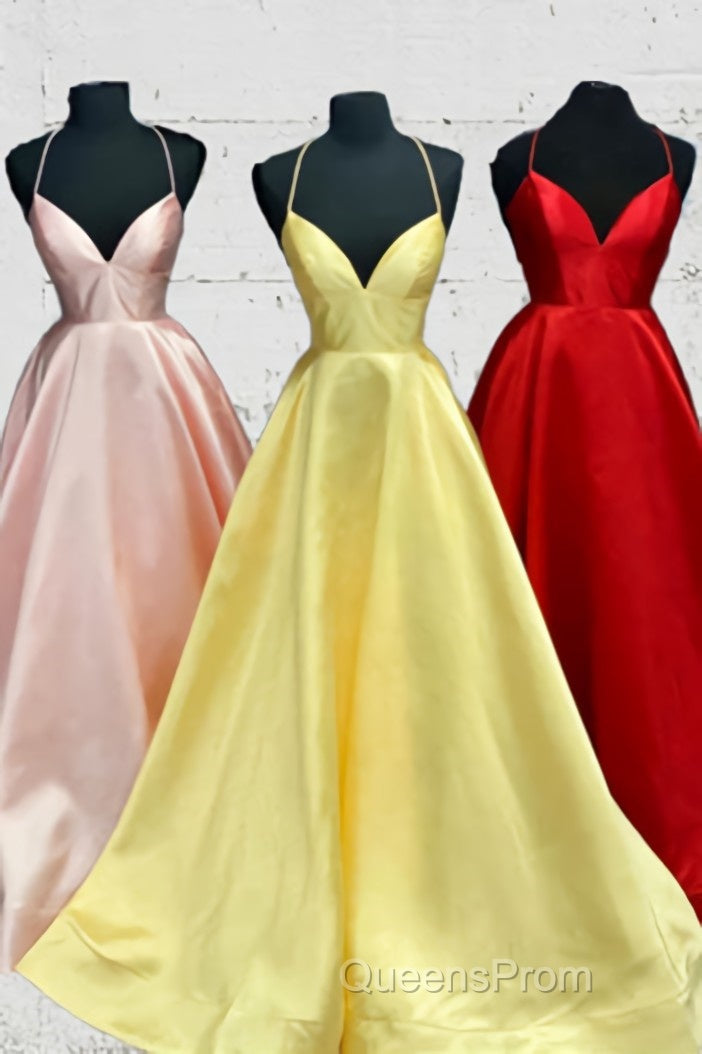 Elegant Yellow Satin Long Evening Prom Dress with Cross Back Main image