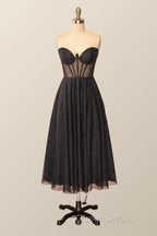 Green Corset A-line Tea Length Dress