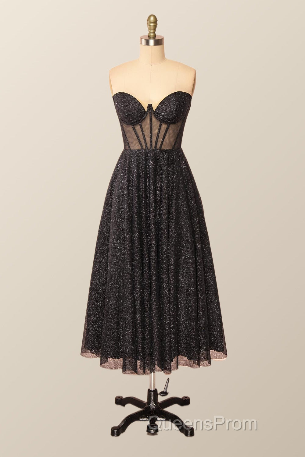 Green Corset A-line Tea Length Dress