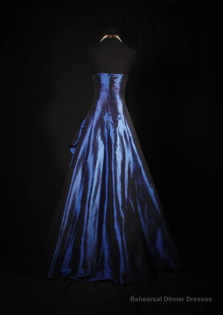 Vintage Ball Gown Strapless Navy Blue Satin Long Prom Dresses Party Dress Secondary image