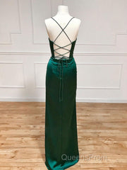 straps mermaid long formal Dress Evening Prom Dress with side slit and cowl neck