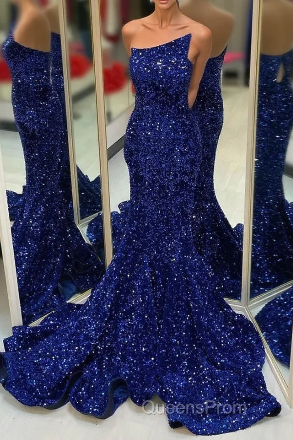 Strapless Royal Blue Sequins Mermaid Long Formal Dress Main image