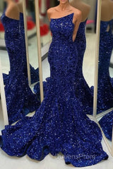 Strapless Royal Blue Sequins Mermaid Long Formal Dress