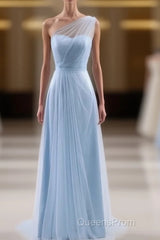 One Shoulder Sweetheart Ice Blue Bridesmaid Dress