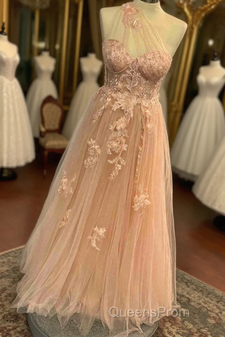 Sweetheart One Shoulder Pink Evening Prom Dress with Flowers