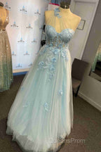 Sweetheart One Shoulder Pink Evening Prom Dress with Flowers