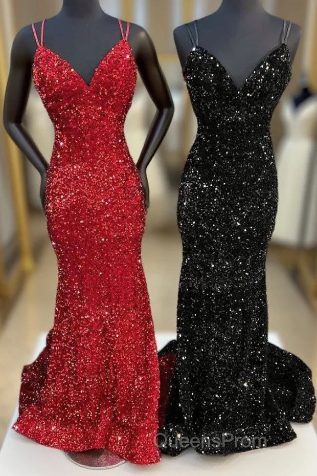 Mermaid Sequine Long Evening Prom Dress with Double Straps Main image