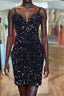 Cirss Cross Straps Black Sequined Homecoming Dress