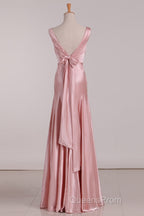 V-Neck Pink Tie Back Mermaid Bridesmaid Dress