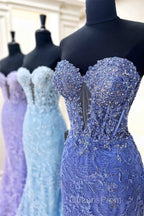 Sweetheart Periwinkle Keyhole Mermaid Evening Prom Dress with Appliques