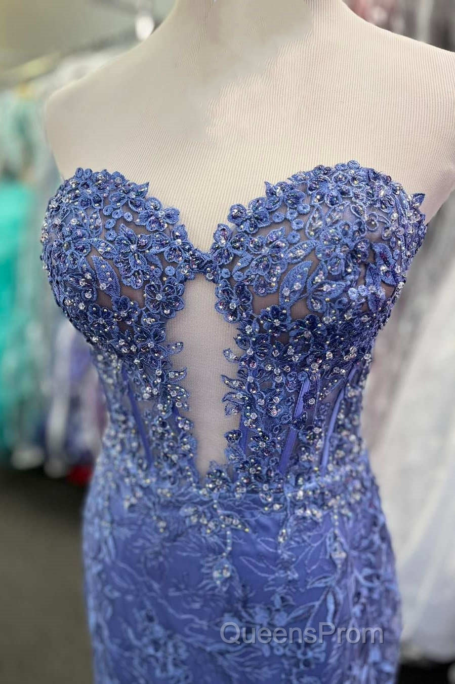Sweetheart Periwinkle Keyhole Mermaid Evening Prom Dress with Appliques Secondary image