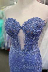 Sweetheart Periwinkle Keyhole Mermaid Evening Prom Dress with Appliques