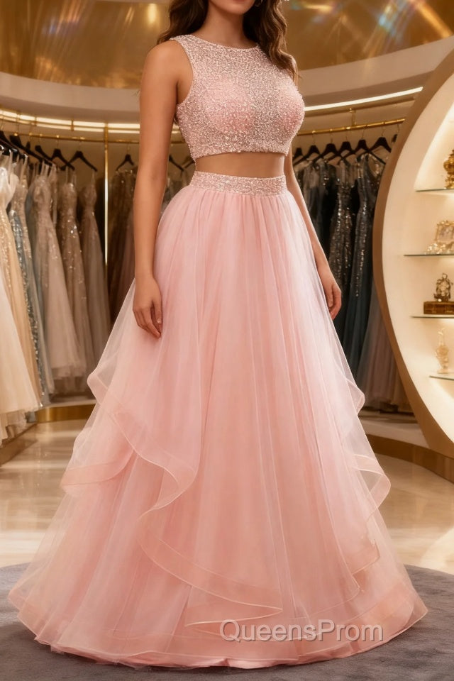 Fairy Blush Pink Two Piece Long Evening Prom Dress Main image