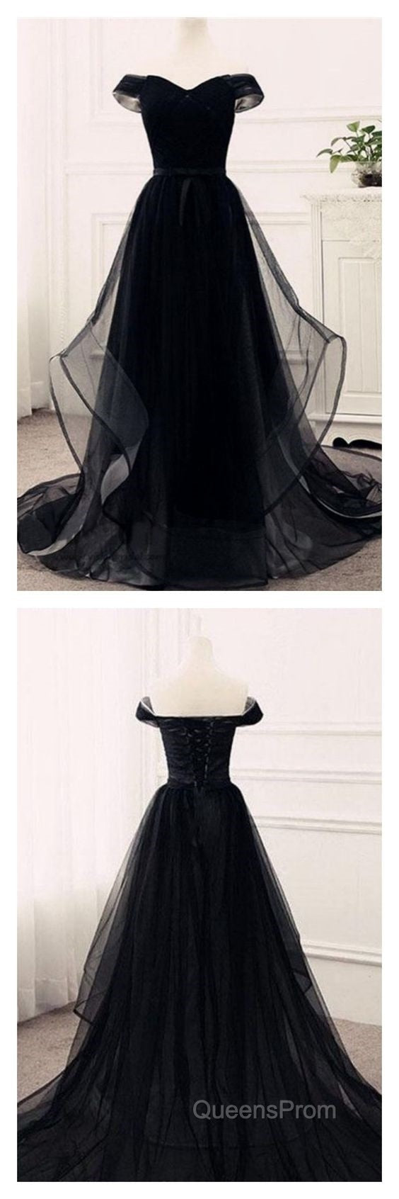 Flowy Tulle Off Shoulders Tulle Black Evening Prom Dress Secondary image
