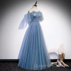 Glitter Fairytale Tulle Dusty Blue Evening Prom Dress