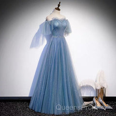 Glitter Fairytale Tulle Dusty Blue Evening Prom Dress