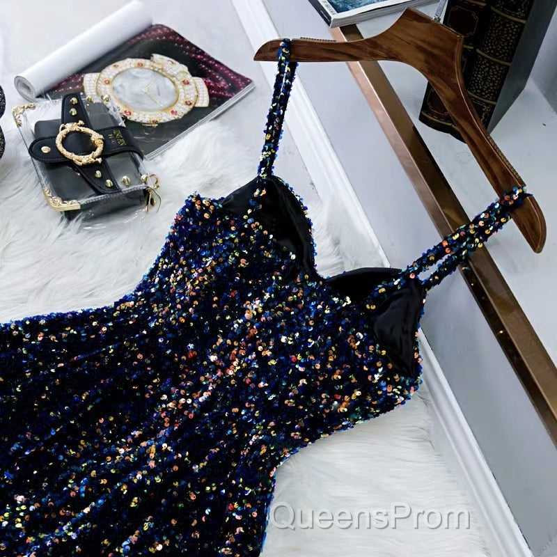 Glitter Navy Blue Sequin Short Evening Prom Dress Secondary image