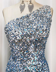 Gorgeous Sparkly Sequin One Shoulder Tight Homecoming Dress With Fringe