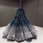 Glitter High Neck Open Back Lace Up Ball Gown Evening Prom Dress
