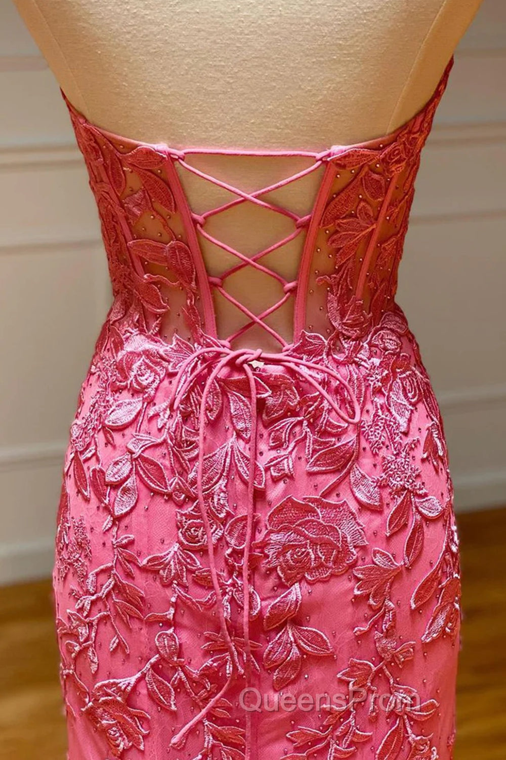Coral Sweetheart Lace-Up Long Mermaid Evening Prom Dress with Appliques Secondary image