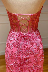 Coral Sweetheart Lace-Up Long Mermaid Evening Prom Dress with Appliques