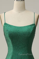 Mermaid Spaghettti Straps Dark Green Sequins Long Evening Prom Dress with Split Front