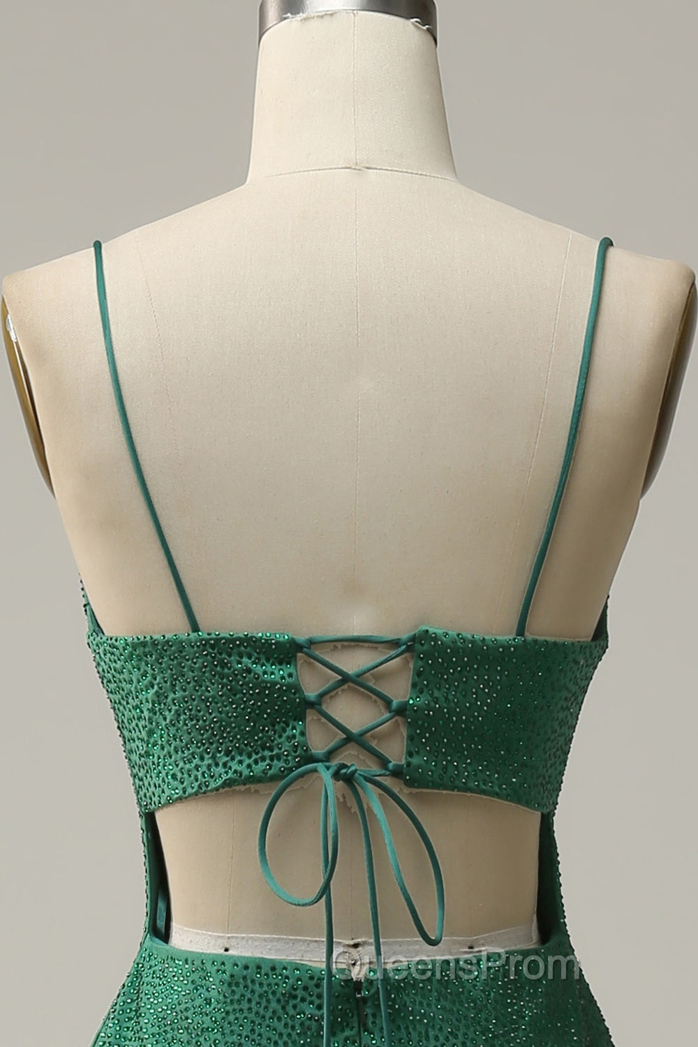 Mermaid Spaghettti Straps Dark Green Sequins Long Evening Prom Dress with Split Front