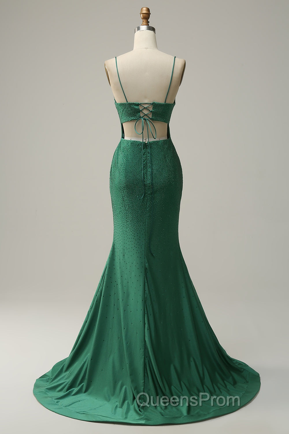 Mermaid Spaghettti Straps Dark Green Sequins Long Evening Prom Dress with Split Front Secondary image