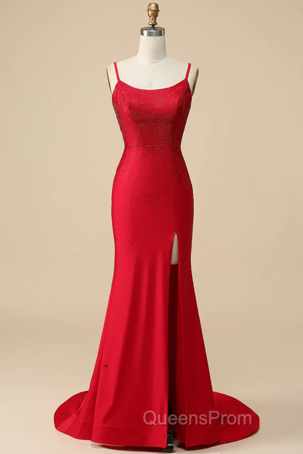 Mermaid Spaghettti Straps Dark Green Sequins Long Evening Prom Dress with Split Front
