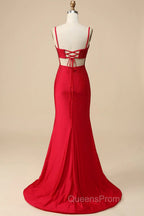 Mermaid Spaghettti Straps Dark Green Sequins Long Evening Prom Dress with Split Front