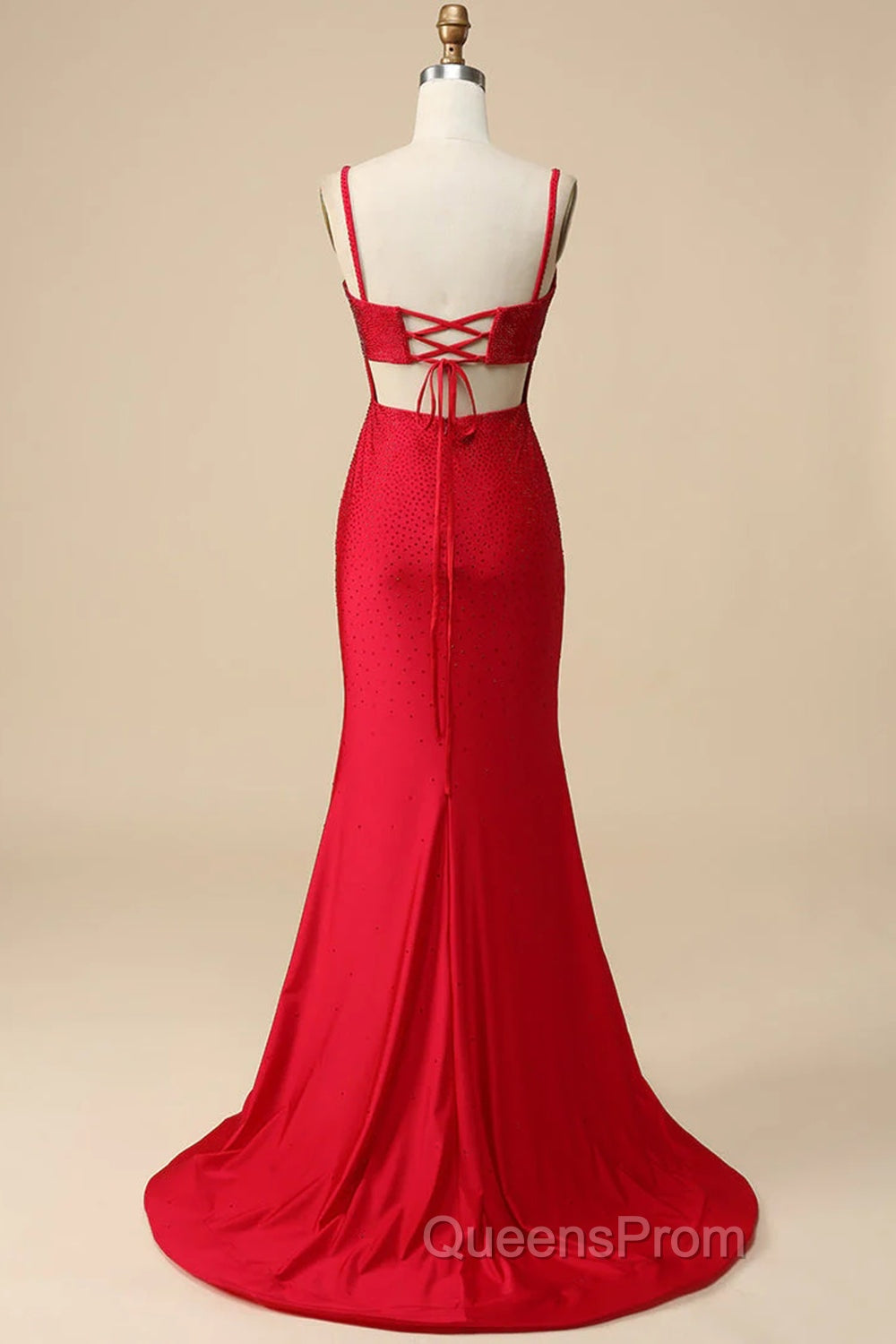 Mermaid Spaghettti Straps Dark Green Sequins Long Evening Prom Dress with Split Front