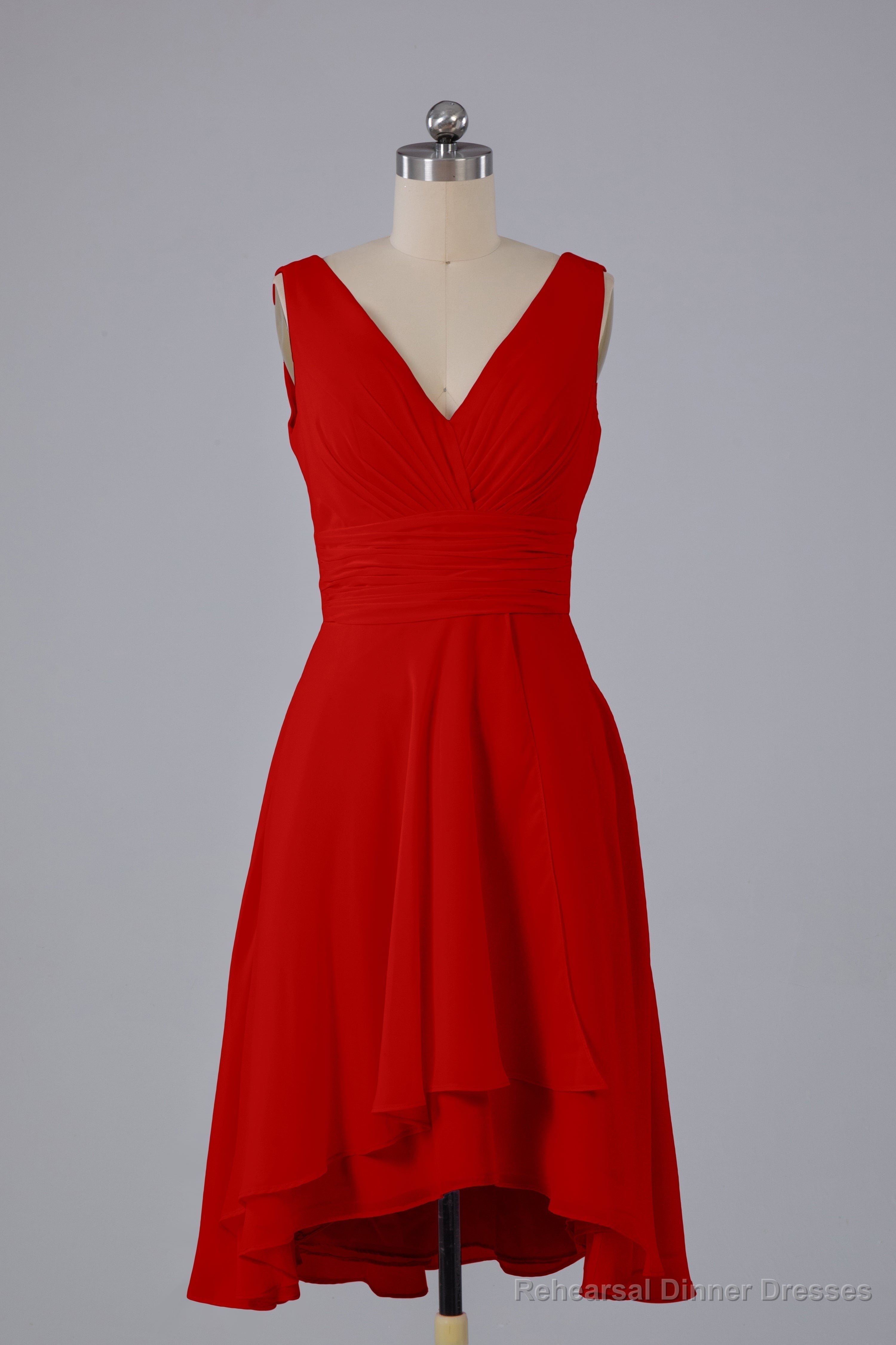 High Low Knee Length V-Neck Bridesmaid Dresses
