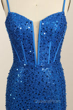 Royal Blue Sequin Mermaid Long Evening Prom Dress